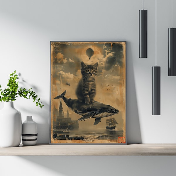 Vintage Katze wall art abstrakte Kunst Zeitlos Kunst Kunstdruck Poster Deko Style Wohnzimmerdeko Tierposter modern Geschenk zum Einzug