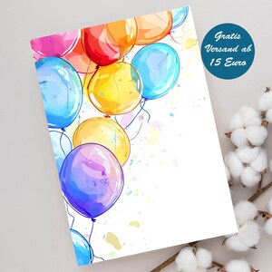 Zauberhafte Grußkarte mit minimalistischen Ballon Motiv für jeden Anlass geeignet z.B. als Geburtstagskarte Einladungskarte