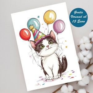 Zauberhafte Grußkarte mit Katzen Motiv Geburtstagskarte Klappkarte Postkarte Geschenk Geschenkidee