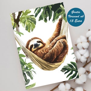 Zauberhafte Grußkarte mit Faultier Motiv Geburtstagskarte Klappkarte Postkarte Geschenk Geschenkidee