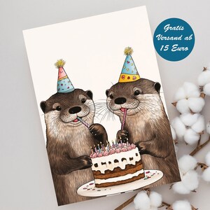 Zauberhafte Geburtstagskarte mit Otter Motiv Grußkarte Klappkarte Postkarte Geschenk Geschenkidee Tier Motiv Geburtstag