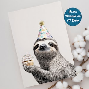 Zauberhafte Grußkarte mit Faultier Motiv Geburtstagskarte Klappkarte Postkarte Geschenk Geschenkidee