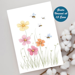 Zauberhafte Grußkarte mit Blumen Motiv Geburtstagskarte Klappkarte Postkarte Geschenk Geschenkidee