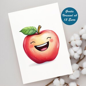 Minimalistische Grußkarte mit lachendem Apfel Motiv für jeden Anlass geeignet z.B. als Geburtstagkarte oder zur Einschulung