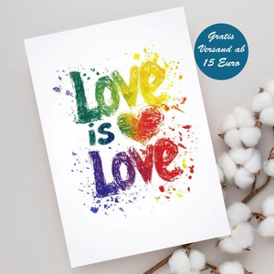 Zauberhafte Grußkarte mit buntem Motiv "Love is Love" Geburtstagskarte Klappkarte Postkarte Geschenk Geschenkidee