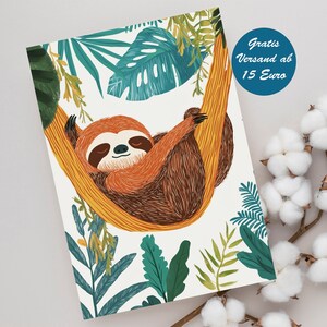 Betoverende wenskaart met schattig luiaardmotief, verjaardagskaart, vouwkaart, ansichtkaart, cadeau-idee