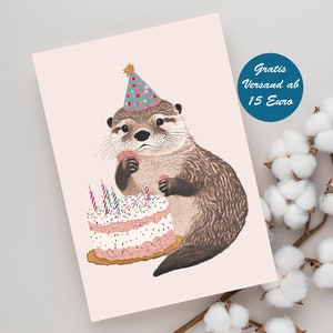 Zauberhafte Geburtstagskarte mit Otter Motiv Grußkarte Klappkarte Postkarte Geschenk Geschenkidee Tier Motiv Geburtstag