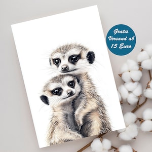 Zauberhafte Grußkarte mit niedlichem Erdmännchen Paar Geburtstagskarte Klappkarte Postkarte Geschenk Geschenkidee Tiere