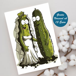 Postkarte zur Hochzeit Heiraten mit Gurken Motiv Einladungskarte zur Hochzeit Geschenkidee zur Hochzeit Hochzeitseinladung