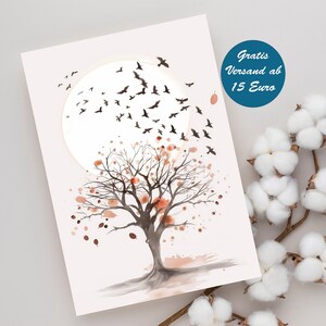 Grußkarte mit Baum im Mondlicht Postkarte Klappkarte zum Geburtstag Jahrestag Postkarte für jeden Anlass Herbst