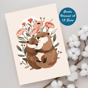 Klappkarte Otter Pärchen als Geschenkidee zum Geburtstag Geschenk Postkarte Geburtstagsgeschenk für Frauen oder Kinder