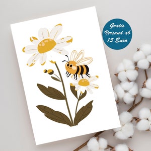 Zauberhafte Grußkarte mit Blumen und Bienen Motiv für jeden Anlass geeignet, z.B. als Geburtstagskarte, Klappkarte