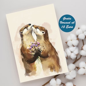 Klappkarte als Geschenkidee zum Geburtstag Geschenk Otter Motiv Postkarte Geburtstagsgeschenk für Frauen oder Kinder Grußkarte