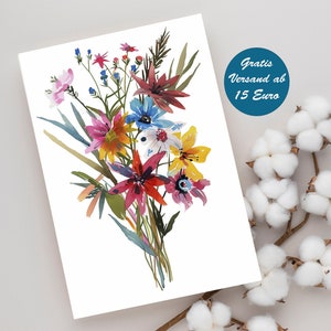Grußkarte für Frauen mit Blumen Motiv Blumenstrauß Muttertagsgeschenk Geburtstagskarte Frau Mann Klappkarte minimalistisch