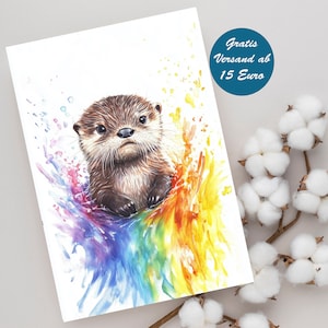 Zauberhafte Grußkarte mit niedlichem Otter Motiv Geburtstagskarte Klappkarte Postkarte Geschenk Geschenkidee