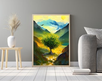 Poster Gebirge Baum  Wandbild  Wohnzimmer Kunstdruck für die Küche Schlafzimmer moderne Kunst Badezimmer wall art Gemälde print