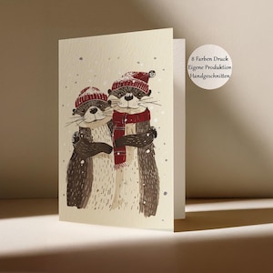 Betoverende wenskaart met winterottermotief Vouwkaart Kerstkaart Verjaardagskaart Winterdierenmotief