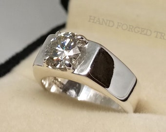 Anel de diamante moissanite branco natural certificado, 2 quilates, feito à mão, prata esterlina 925, corte redondo real, anel de noivado