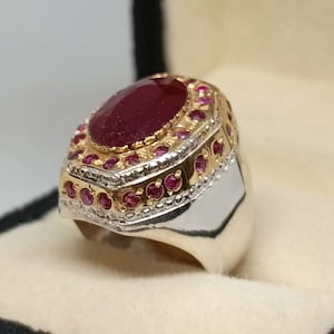 10 quilates real profundo vermelho rubi prata esterlina 925 anel feito à mão elegante anel de rubi vermelho, anel de rubi masculino de alta qualidade