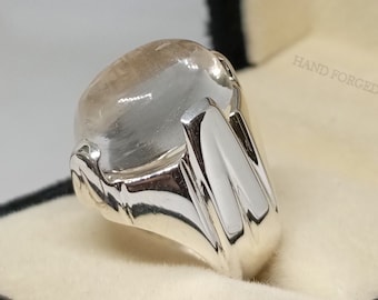 Real Clear Crystal Quartz Sterling Silver 925 Handmade Ring High Quality Oval Shape Dur e Najaf Ring, Beautiful Quartz Ring