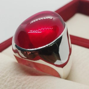 Handmade 30 Carat Red Ruby Cabochon Ring, Sterling Silver Anari Yaqoot