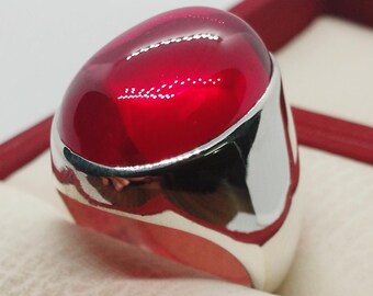 Anillo de plata de ley con cabujón de rubí rojo de 30 quilates hecho a mano, Anari Yaqoot