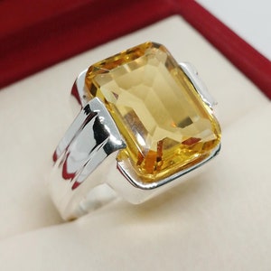 12 Carat Deep Yellow Citrine Sterling Silver 925 Handmade Ring Real High Quality Citrine Ring, Gift for him/her