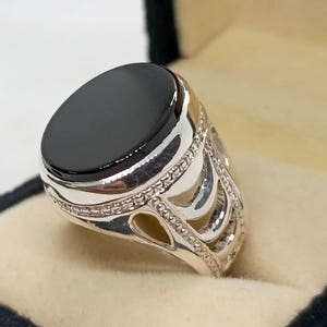 Real Black Aqeeq Sterling Silver 925 Handmade Ring Natural Deep Black Agate Ring, Beautiful Mens Black Agate Ring, Aqeeq Ring