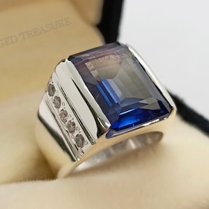 15 Carat High Quality London Blue Topaz Sterling Silver 925 Handmade Ring Square Shape London Blue Topaz Ring, Gift for him/her