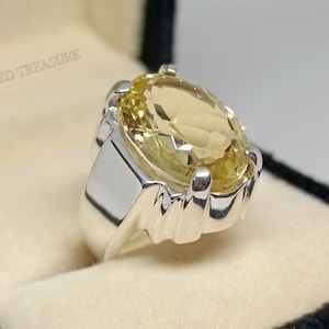 16 Carat Deep Yellow Citrine Sterling Silver 925 Handmade Ring Beautiful Design High Quality Citrine Ring, Gift for him/her