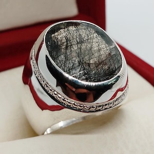 Real Muh e Najaf Sterling Silver 925 Handmade Ring High Quality Rutilated Quartz Ring, Simple Quartz Ring