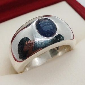 Anello fatto a mano in argento sterling 925 con zaffiro blu naturale di Ceylon da 2 carati, anello con fascia in zaffiro autentico, regalo per lui con anello da sposa in zaffiro