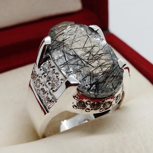 Real Rutilated Quartz Sterling Silver 925 Handmade Ring High Quality Muh e Najaf Ring, Elegant Quartz Ring