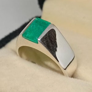 4 Carat Natural Colombian Emerald Sterling Silver 925 Handmade Ring Beautiful Rich Green Emerald Ring, Real Mens Zamurd Ring