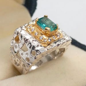 Real Rich Green Colombian Emerald Sterling Silver 925 Handmade Ring Luxury Top Quality Green Emerald Ring, Mens Emerald Engagement Ring
