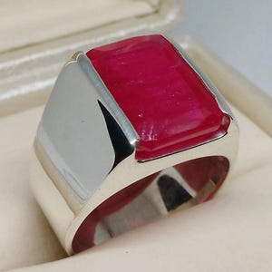Rare 12 Carat Ruby Sterling Silver 925 Handmade Ring Elegant Red Ruby Ring, Men Ruby Ring