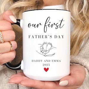 Personalized Our First Father&#39;s Day Mug, Happy First Fathers Day Mug, Personalized New Dad Mug, 1st Time Daddy Cup, For First Time Dad