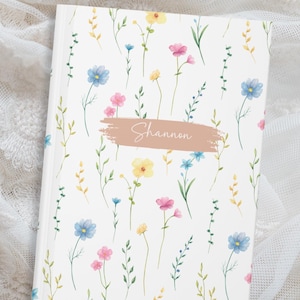 Wildflower Hardcover Personalized Journal, Customized Notebook for Women, Floral Keepsake Journals Botanical Flower Nature Aesthetic