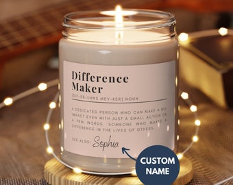 Personalized Difference Maker Candle, Thank You Candle for Coworker Boss Nurse Teacher Manager Colleague Mom Mentor Friend Appreciation Gift