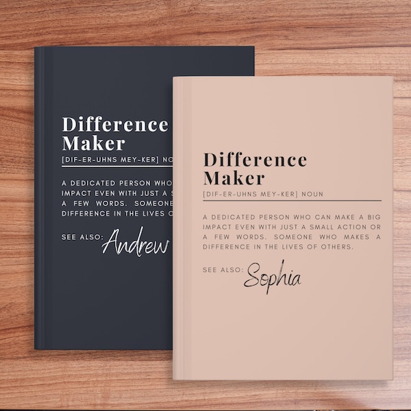 Personalized Difference Maker Journal, Coworker Birthday Gift, Difference Maker Definition Gift, Mentor Appreciation Gift, Leader Gift