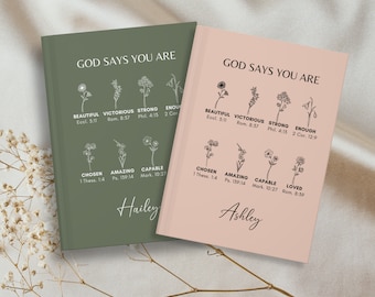 Personalized Prayer Journal For Women Custom Positive Affirmations Journal Christian Gift Religious Gift for Girls Journal God Says You Are