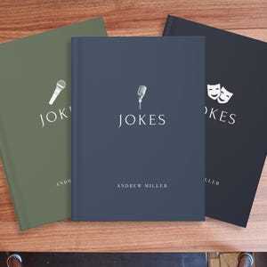 May include: Three hardcover books with the word "JOKES" on the front. The books have different colored covers: green, blue, and black. The green book has a microphone icon, the blue book has a microphone icon, and the black book has two theater masks.