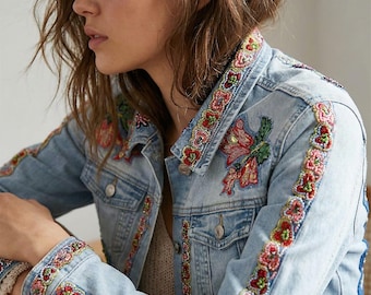 Embroidered Denim Jacket. Embellished denim jackets with beads.