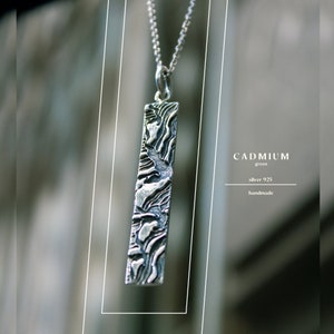 Handmade Carved Sterling Silver Pendant Necklace: Abstract Oxidized Design