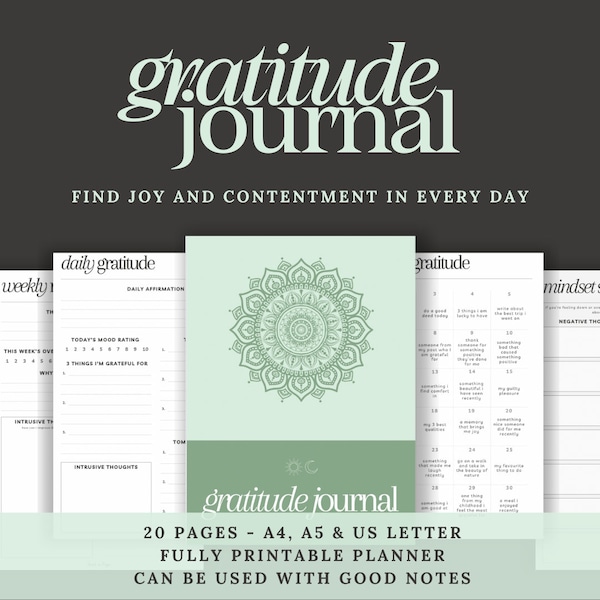 Guided Gratitude Journal,  Digital Gratitude Planner, Happiness Planner, Happiness Journal, Self-improvement, Self-help, Life Coaching