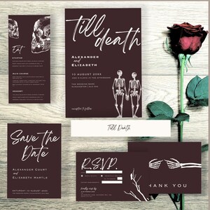 Bis der Tod uns scheidet, Hochzeit Briefpapier Vorlage, Gothic Hochzeitseinladungen, Halloween Hochzeit, Skelett, Okkult, Tarot Hochzeit