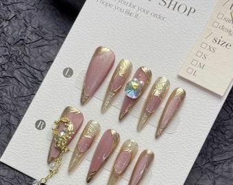 Pink Gold Press On Nails