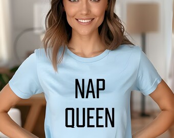 Tee Shirt Top Eco ,NAP QUEEN Organic T-shirt, Friendly High Quality Water based print , Sleep, Lazy, Rest