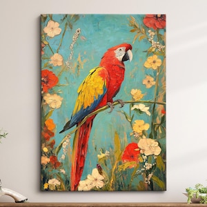 Parrot Macaw Abstract Oil Painting Framed Print & Framed Canvas Portrait Wall Art Poster Parrot Home Decor Interior Animal Lover Gift Idea