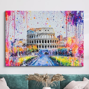 Rome Colosseum Italy Landmark Abstract Oil Painting Framed Print & Framed Canvas Large Sizes Wall Art Poster Travel Home Decor Interior Gift